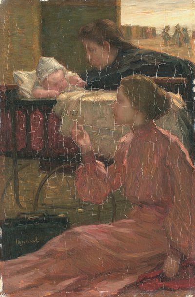 By the Pram on the Beach by Marinus der van Maarel